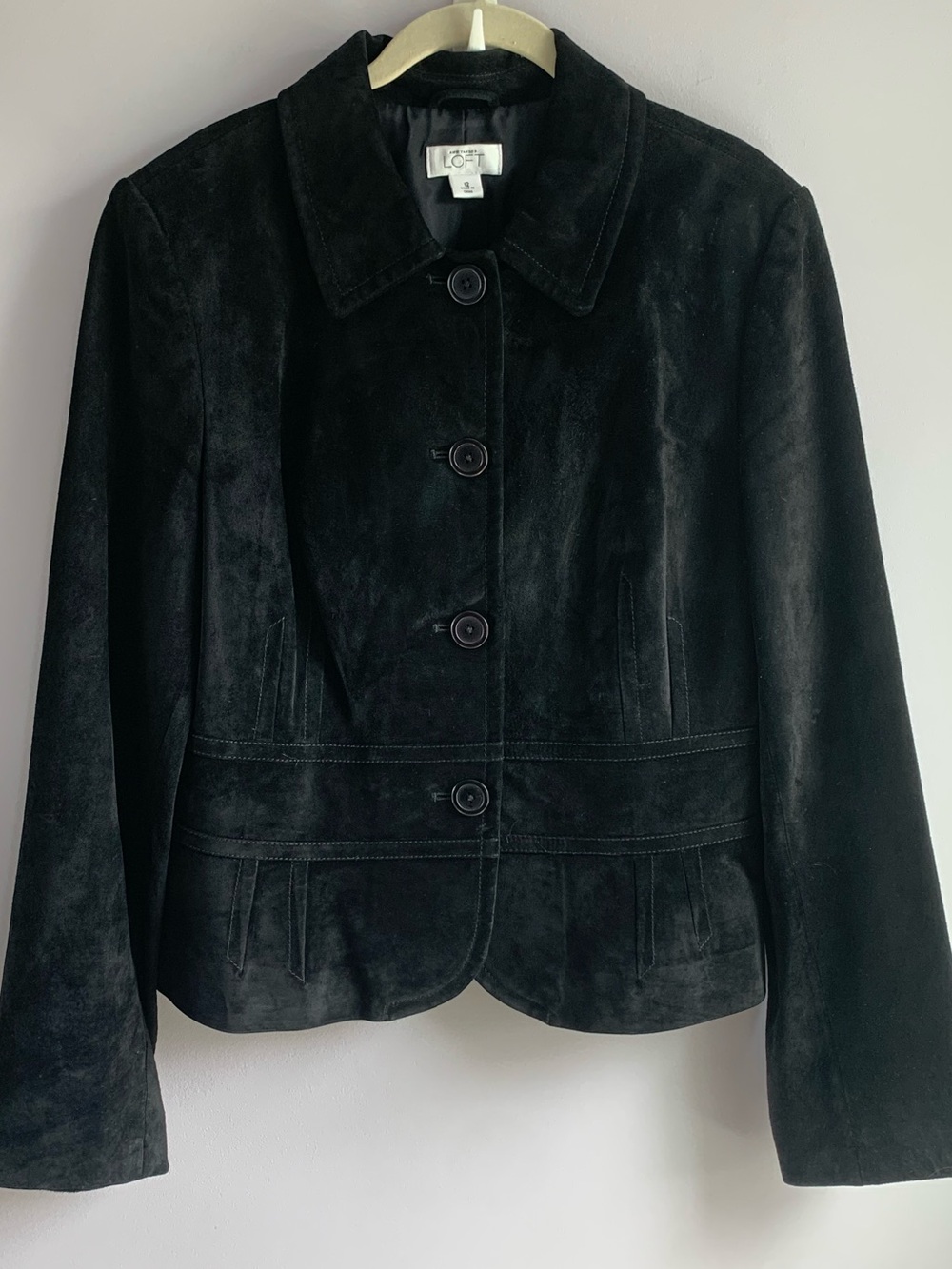 LOFT Suede Jacket Blazer Classic Black Work Business Casual Fall Winter EUC 12